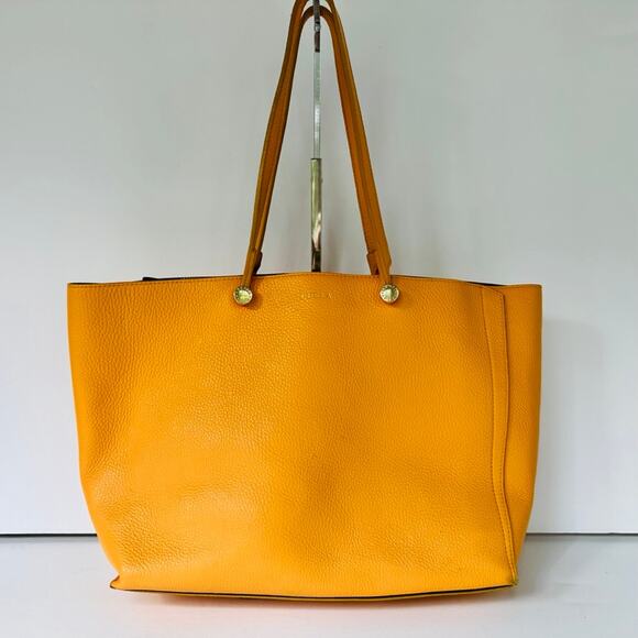 FURLA Eden Medium East West Tote Bag Mandarin Orange Pebbled Top Handle - Picture 1 of 11